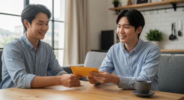 Person receiving pay envelope