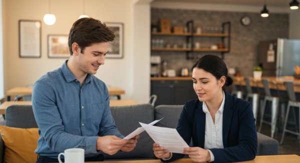 Employee reviewing document at work