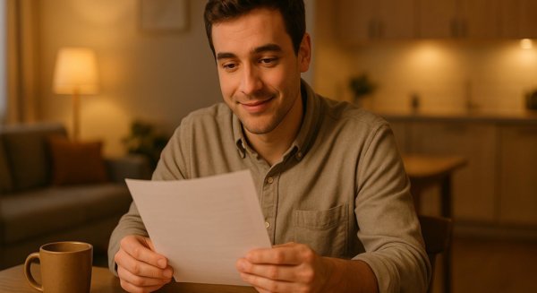 Person reviewing pay document