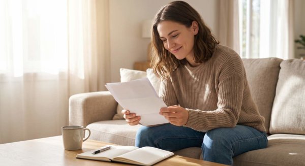 Person reviewing pay document