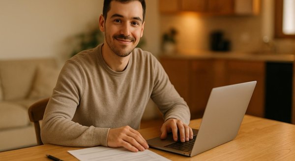 Clean workspace with laptop and documents