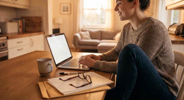 Desk with tax forms and laptop